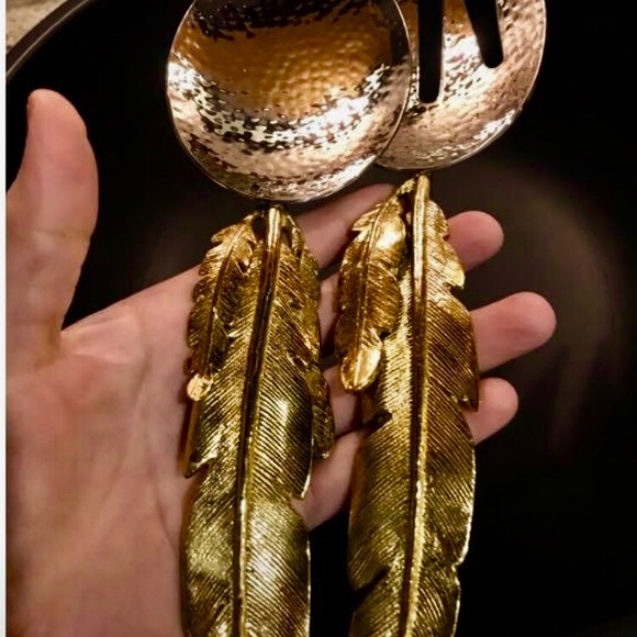 Michael Aram gold feather spoon fork servers. - Picture 5 of 7